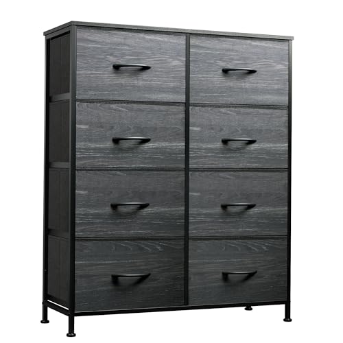 WLIVE Fabric Dresser for Bedroom, Tall Dresser with 8 Drawers, Storage Tower with Fabric Bins, Double Dressers, Chest of Drawers for Closet, Living Room, Dormitory, Charcoal Black Wood Grain Print