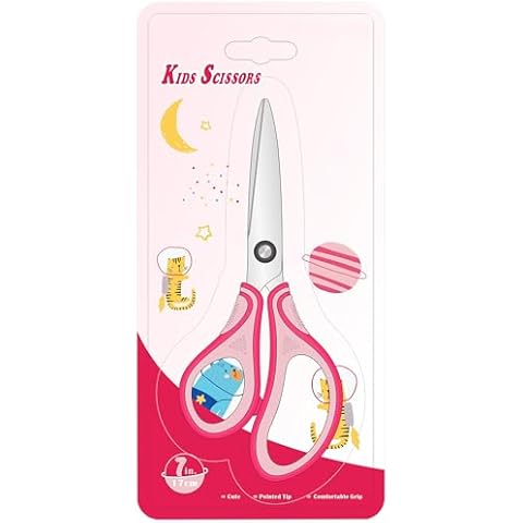 SLEMOON 7" Real Left handed Student Scissors, Premium Stainless Steel Blades Shears for Age 8~12,Ergonomic Semi-Soft ABS Rubber Grip, Suitable for School, Office and Family Daily Use,Pink Cover