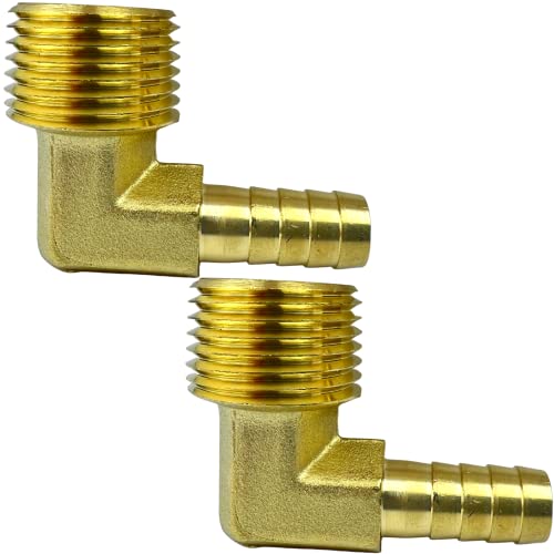 2pcs 90 Degree Elbow 3/8" Hose Barb to 1/2" NPT Male Brass Barbed Fitting by CX WONDERLAND