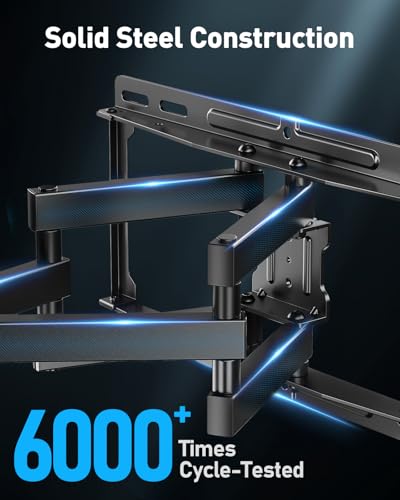 Image of PERLESMITH Full Motion TV Wall Mount with LED Lights for 28-65 Inch TVs, Pre-Assembled TV Mount Up to 88 lbs, Max VESA 400x400mm, Swivel, Extension, Tilt, Music Sync Backlights, Fits 12 /16 inch Wood Studs
