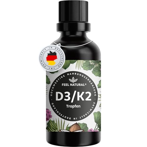 Vitamin D3/K2 Tropfen (50 ml) - 1000IE Vitamin D3 pro Tropfen - Spitzenrohstoff K2VITAL® mit 99,7% All-Trans-MK-7 - laborgeprüft, hochdosiert, ohne Zusätze, in Deutschland produziert