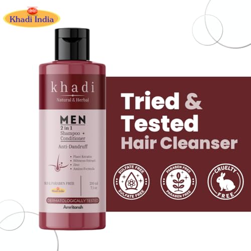 Image of Khadi MEN 2-in-1 Shampoo + Conditioner Anti-Dandruff | Plant Keratin, Hibiscus Extract & Zinc Amino Formula | Deep Cleanse, Strengthen & Soothe Scalp | Sulfate-Free | For Men By AMRITANSH | 420 ML
