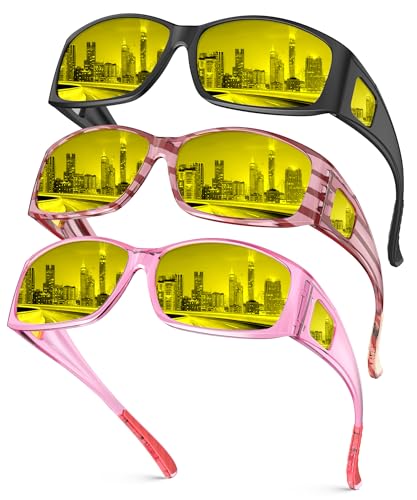 Image of Night Vision Glasses, Fit Over Glasses Mens Womens, Wrap Around Anti Glare HD Night Vision Lens for Night Driving
