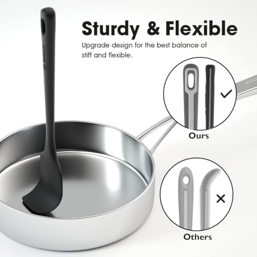 Image of ChefAide 4 Pieces Silicone Spatula Set, Food Grade Rubber Spatula, Upgrade Strong Handle with Ergonomic Grip, Heat Resistant Up to 600F for Nonstick Cookware, Cooking Baking Mixing, Black (SP4)