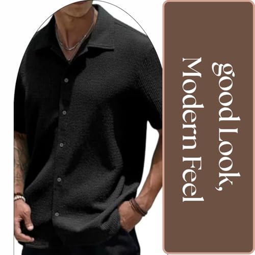 Image of MiraMichi Men's Slim Fit Half Sleeve Polycotton Casual Shirt - Solid Pattern, Hip Length, Ideal
