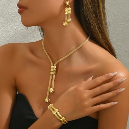 CLOACE Gold Long Choker Necklace Set Punk Cuban Y-Necklaces and Bracelet Fashion Chain Jewelry Accessories for Women4