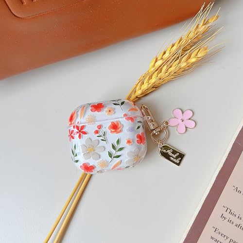 Image of MINSCOSE for AirPods 4 Clear Case,Cute Floral Leaves Pattern Design with Girly Flower Keychain,Soft Silicone Protective Shockproof Cover with Cleaner Kit for Girls Women for Airpod 4-Orange