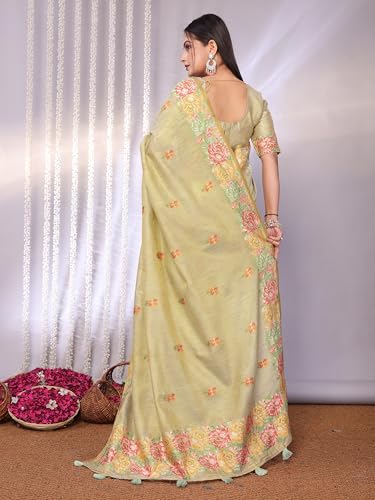 Image of SWORNOF Gold-Toned Woven Design Silk Zari Tissue Saree | Saree for Women | Soft and Skin Friendly
