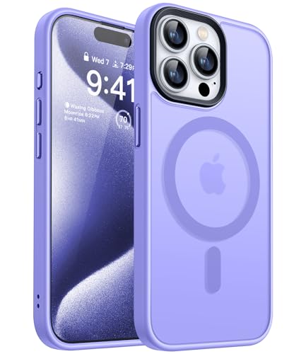 Image of CANSHN Magnetic Compatible with iPhone 15 Pro Max Case [Translucent Matte] [Compatible with Magsafe] Slim Thin Shockproof Protective Bumper Cover Phone Case 6.7 Inch - Light Purple