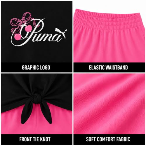 Image of PUMA Girls Athletic Shorts Set - 2 Piece Active Performance TShirt and Gym Bike Kids Shorts Girls Activewear Set (7-14)