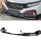 フロントバンパーリップ ライトハッチバックフロントバンパースポイラー 2017-2021 ホンダ シビック エアダム スポイラー スプリッター あごディフューザー プロテクター ボディキット、光沢ブラック