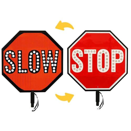 45cm/18 inch dubbelzijdige LED Stop Slow Paddle, Hand Held Traffic Control Slow Down Stop met het vasthouden van een teken, stabiele/knipperende lichtmodi, met schuim gevoerde grip, 1-pack (stop