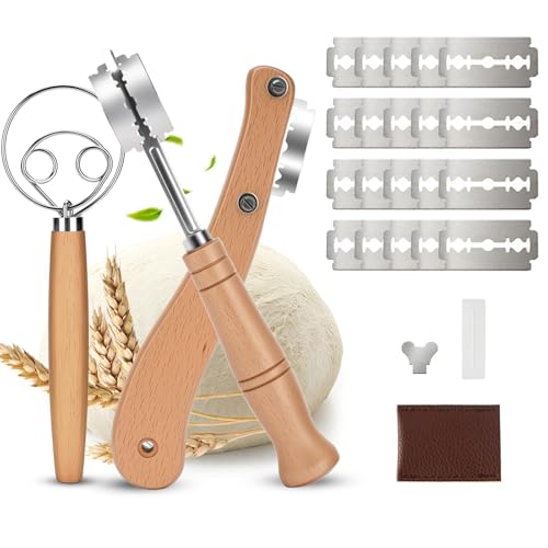 mobumeia Bäckermesser 3er Set, Dänischer Schneebesen Teigmesser mit 20 Ersatzklingen für Gerade und Geschwungene Schnitte zum Brotbacken,...