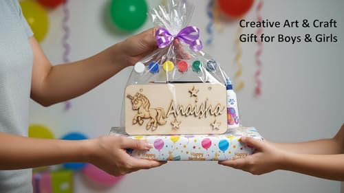 Image of Varenyam Personalized Wooden Name Plate Painting Kit for Kids | DIY Name Plate Board | Creative Art & Craft Gift for Boys & Girls | Birthday Gifts, Return Gifts for Kids (A)