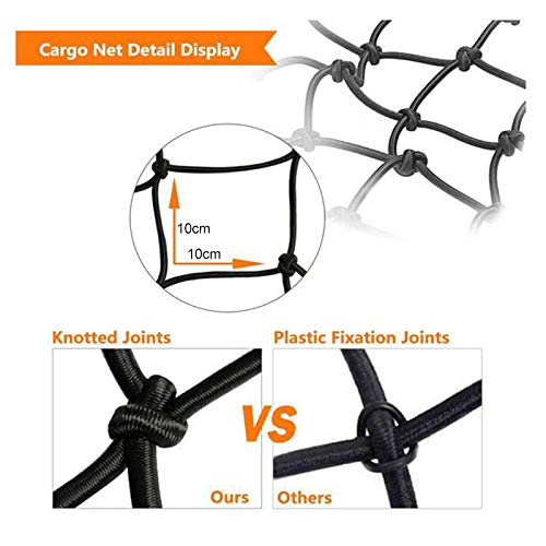 MICTUNING Heavy Duty Cargo Net - 47x36 Inch Stretches To 70x54 With Hooks & Carabiners