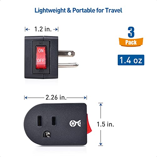 Cable Matters [Etl Listed] 3 Pack Grounded Outlet With On Off Switch, Single Outlet Switch On Off/Plug Switch In Black #TOP6
