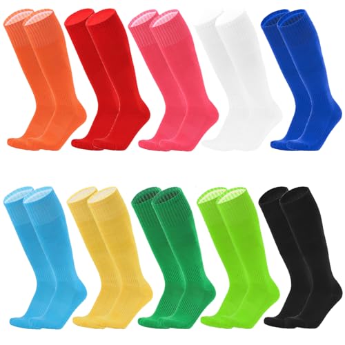 Lista de Calcetines hasta la rodilla para Niño los 5 mejores. 48 10 pares de calcetines de fútbol para niños, elásticos hasta la rodilla, calcetines coloridos para equipo deportivo de fútbol para niños y niñas, 9-12 años (color sólido),...
