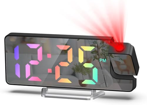 Ankilo New Projection Alarm Clock, Digitaler Wecker mit Temperaturanzeige, 180° Flip Projection Clock, Elektronische Tischuhr, 3 Helligkeitseinstellungen, 12/24 Stunden Anzeige, Farbige Digitaluhr