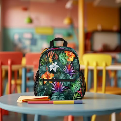 Colorful Palm Leaves Flowers Kids Backpack for Boys Girls, Waterproof Lightweight Toddler School Bag with Chest Strap, Small Travel Book Bag Preschool Kindergarten Backpack3