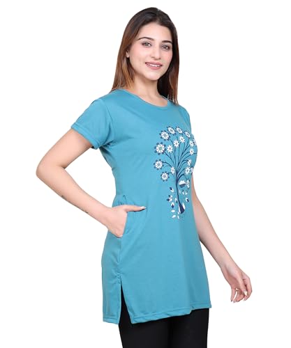 Image of DG Divine GirL Women's Cotton Printed Long Regular Fit Round Neck Top /T-Shirt /Tshirts