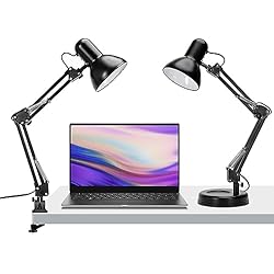 Lampara De Mesa Uñas Aigostar Lámpara de Escritorio E27, Flexo Lamparas de Mesita de Noche con Base y Abrazadera, Brazo articulado de metal, Lámpara de Mesa Ajustable para Oficina, Sala, Estudio y Dormitorio - Negro