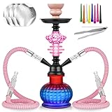 12'' Shisha Hookah Set - Modern Glass Vase, 2 Hose, 50 Hookah Foil, 50 Tips (Pink)