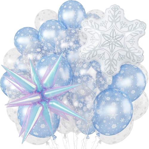 Ballons bleus et blancs Reine des Neiges pour déco anniversaire hiver féerique