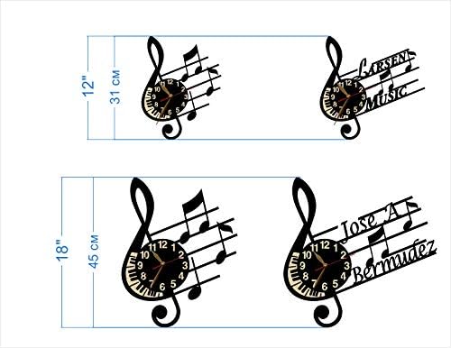 Treble Clef Wall Clock -Select Size, Personalization- Note Stave Staff Musician's Modern Melody Sheet Music Gift Wooden Wall Art Décor