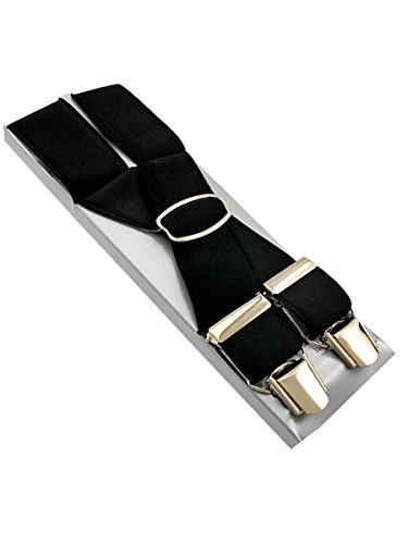 Bretelles homme noir 110 cm larges élastiques à pinces pour pantalon costume