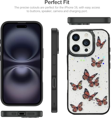 Image of VONZEE for iPhone 15 Pro Max Clear Glitter Butterfly Case, Cute Bling Sparkle Shiny Soft TPU Bumper Shockproof Women Girls Slim Protective Phone Cover for iPhone 15 Pro Max 6.7 inch,Black
