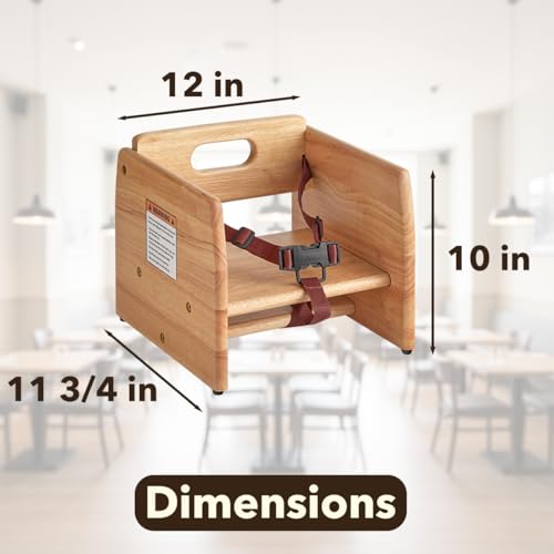 Image of Natural Wooden Dining Seat Riser for Restaurant Chairs - Stackable Rubberwood Seat Platform with Chair Strap & Non-Slip Pads, Commercial Restaurant Seating Accessory