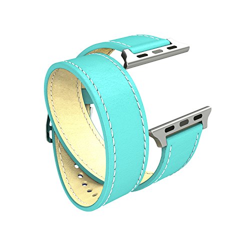 Wearlizer Genuine Leather Watch Band Replacement Strap w/ Metal Clasp for Apple Watch Series 1 2 All Models Double Tour Design - 38mm Tur