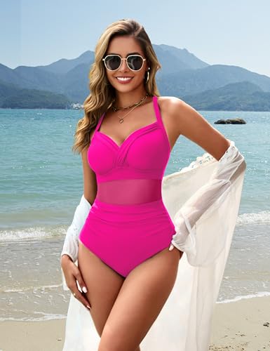 BMJL Women's One Piece Swimsuits Tummy Control Bathing Suit Slimming Sexy Mesh Swimwear4