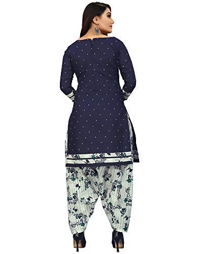 Rajnandini Women's Navy Blue Cotton Printed Unstitched Salwar Suit Material