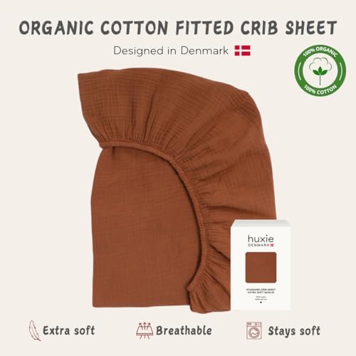 Image of Crib Sheets - Organic Cotton Muslin Fitted Crib Sheet - Standard Size for Baby Boy and Baby Girl 28 inch x 52 inch Ultra-Soft and Breathable. (Cedar)