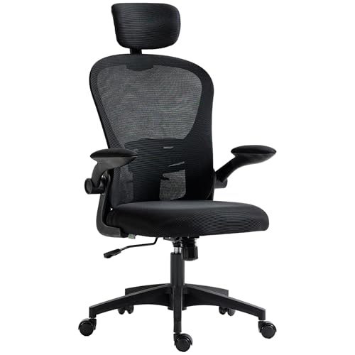 Image of Vinsetto Office Chair, Ergonomic Desk Chair with Adjustable Headrest, 4D Lumbar Support, Padded Flip-up Armrests, High Back Computer Comfy Seat for Home Office, Black