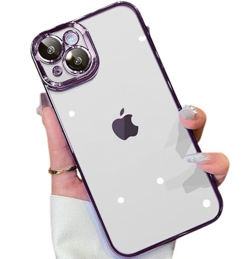 Image of VONZEE Electroplated Clear Transparent Cover for iPhone 15 Case 6.1 inch Luxury TPU Cover Full Body & Camera Protection for Each Lens Bumper Cases for Men & Women (Deep Purple)