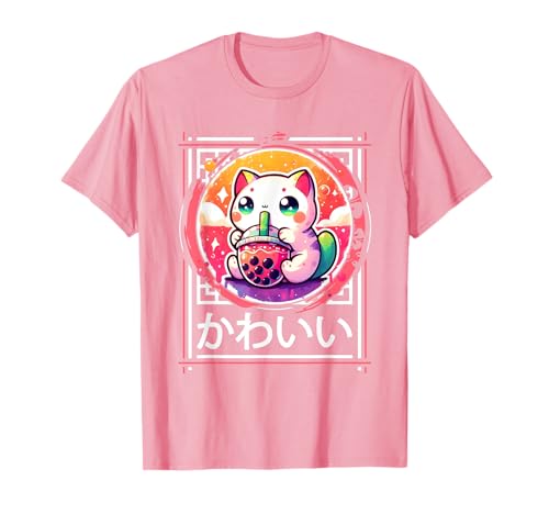 Anime Cat Boba Tea Cat Kawaii Stuff Japonés Estética Gato Camiseta