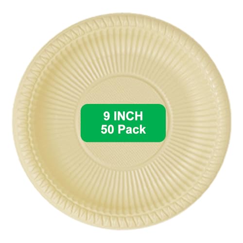 Lkw Ogechi 50 Pack Platos de Papel Desechables Rígidos, Platos Desechables Biodegradables Redondos, Plato de Fiesta de Papel Grueso para Cumpleaños, Picnic, Boda, Barbacoa