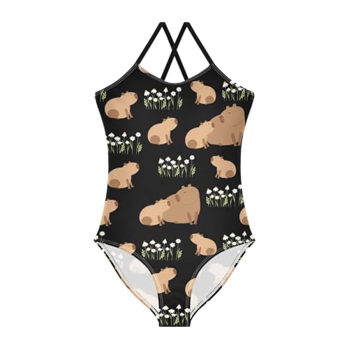 Image of Girls one Piece Swimsuit Summer UPF 50+ Quick Dry Beach Bathing Suit with Straps Swimwear 3-10 Years
