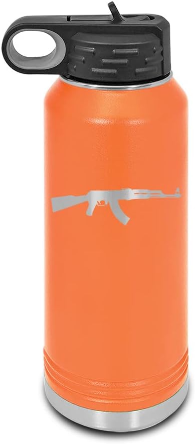 AK-47 Laser Engraved Water Bottle Customizable Polar Camel Stainless Steel with Straw - AK47 Kalashnikov Teal 32 oz
