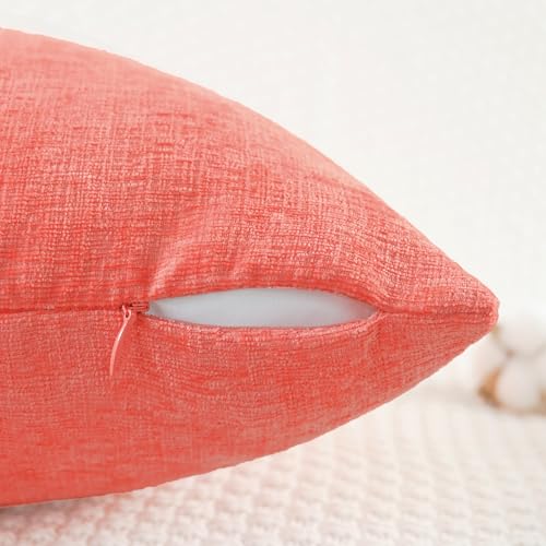 Image of CaliTime Pack of 2 Cozy Throw Pillow Covers Cases for Couch Sofa Home Decoration Solid Dyed Soft Chenille 18 X 18 Inches Living Coral