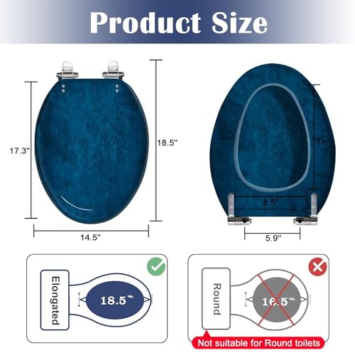 Elongated Toilet Seat Navy blue rough Toned texture Old scratched damaged wall surface Blue Resin Toilet Seat Slow Quiet Close with Quick-Release Hinges Toilet Seat with Cover Easy to Clean Install - Image 3