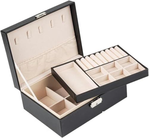 ZXXDSMYF Boîte de Rangement pour Bijoux Boîte de Rangement pour Bijoux Boîte de Rangement pour Bijoux Deux Couches de Cuir PU verrouillable Doublure Souple Grands Cadeaux pour Femmes et Filles
