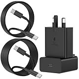 45W Samsung Fast Charger USB C Plug with USB C Cable 1M+2M Long Type C Super Fast Phone Charging Android Adaptor UK for Galaxy S26 Ultra/S25/S24/S23/S22/iPhone 17/17 Air/17 Pro/Max/16/15 Black 2-Pack