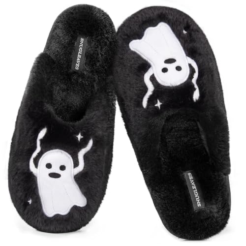 Women's Fuzzy Scuff Slippers, Ghosts, Size 7-8 - image 1