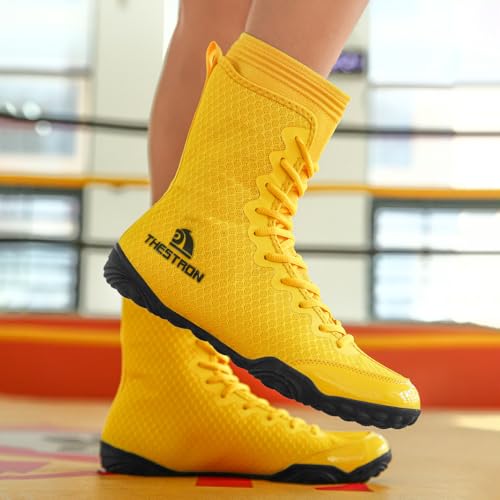Image of THESTRON Men's Professional Boxing Wrestling Shoes Breathable Fighting Training Boots Male Combat Shoes Man High Top Fitness Sports Sneakers