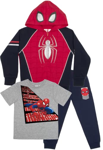 Marvel Spiderman Boys 3 Piece Pants Set, Hoodie, T-Shirt, And Pants (Red/Grey/Blue, Size 6) #TOP24