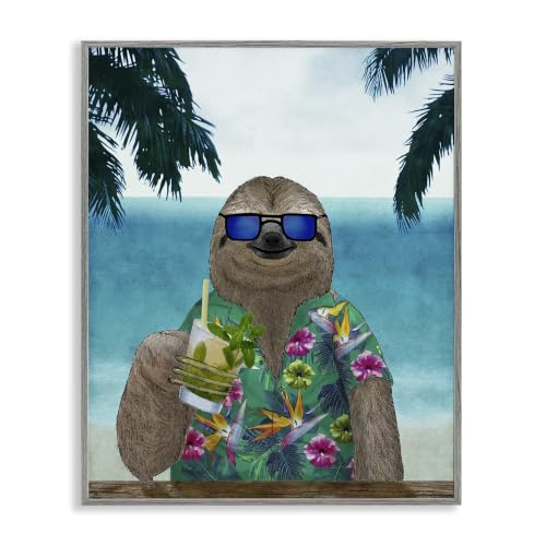 'Humorous Tropical Vacation Sloth Sunglasses'| Framed Giclee Art