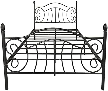 Lufsun Metal Bed Frame Platform Modern American Style Mattress Foundation with Headboard and Footboard, Victorian Vintage Style, Easy Assemble, No Box Spring Needed, Black (Full Size)